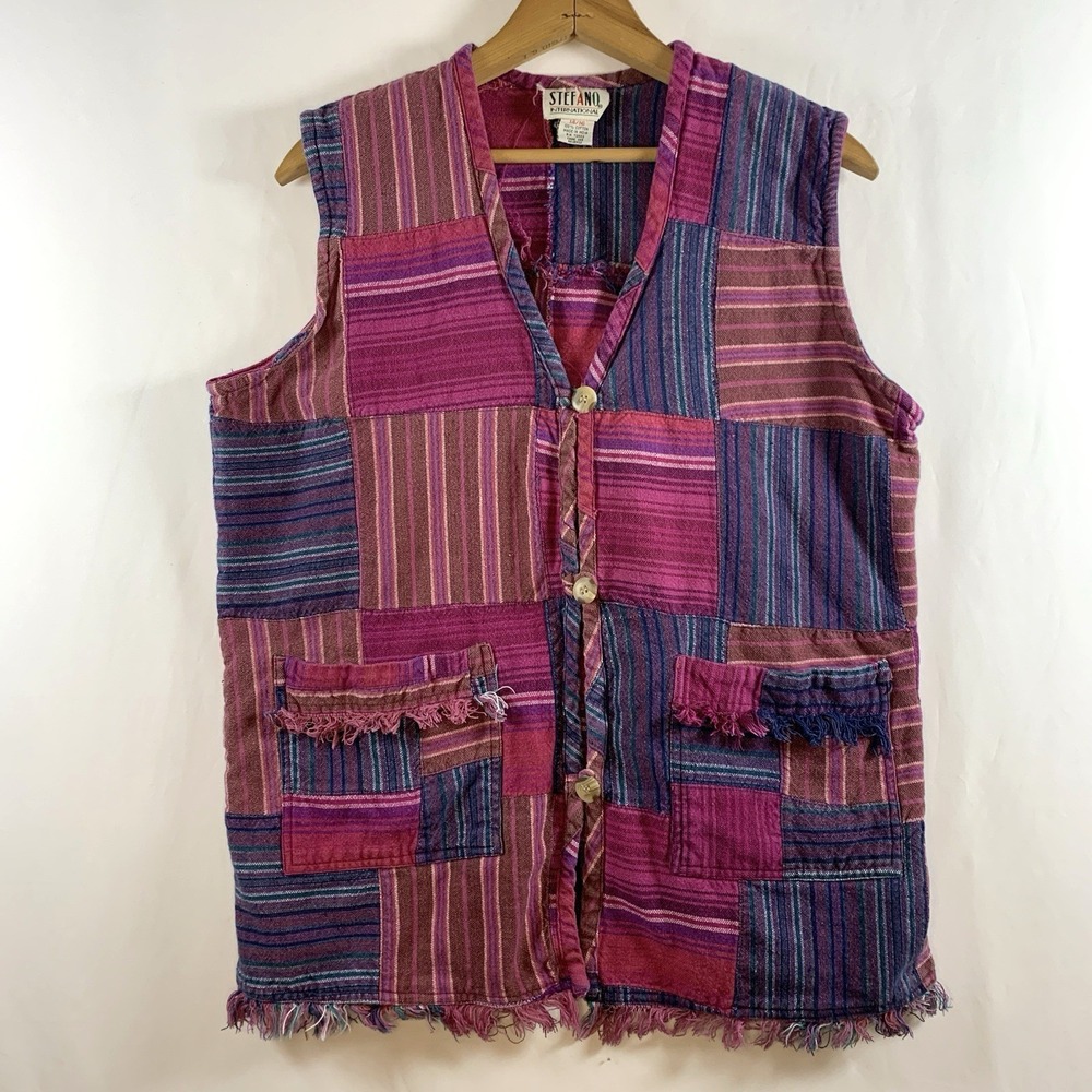 VTG Stephano Womens Cotton Patchwork Vest Large Boho Hippie Indie Festival India
